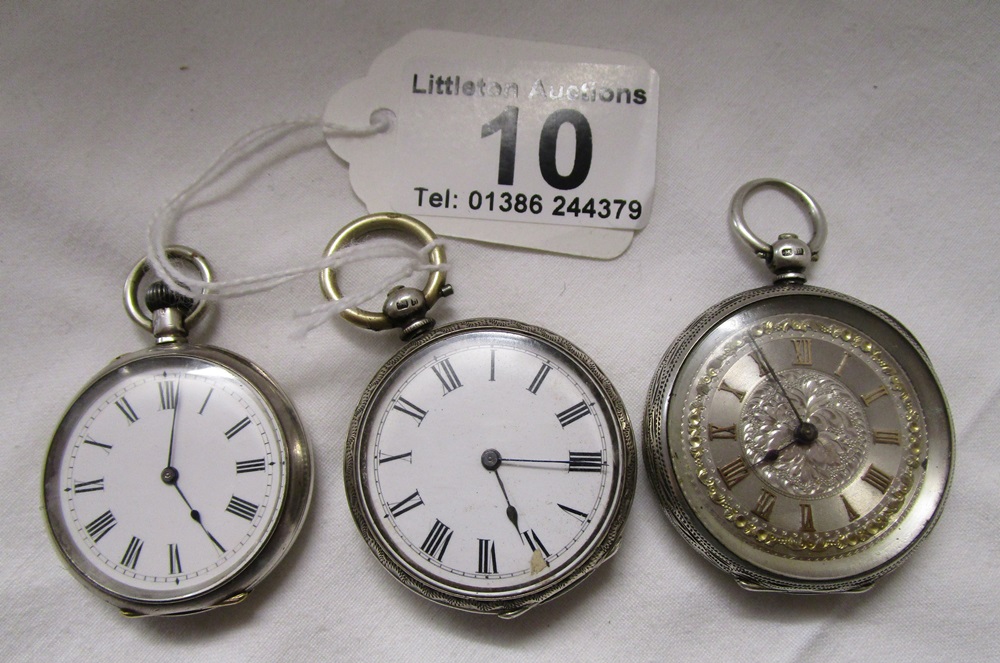 3 small silver fob watches