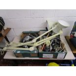 2 boxes of car and bicycle parts & 3 Anglepoise style lamps