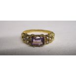 Victorian style gold amethyst and seed pearl set ring
