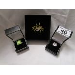 2 silver & paste rings with a spider brooch