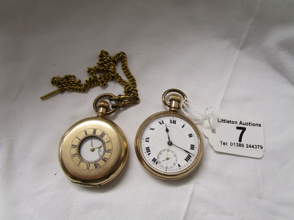 2 gold plated fob watches, 1 with Albert chain