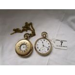 2 gold plated fob watches, 1 with Albert chain