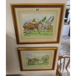 2 watercolours by Mark Huskinson (Cartoonist) to include Katie Rimell winning Cheltenham