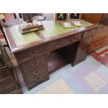 Mahogany leather top pedestal desk