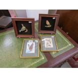 Pair of Richard Cooper framed birds & 2 bird Cash's silks