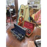 Cased violin and 2 clarinets