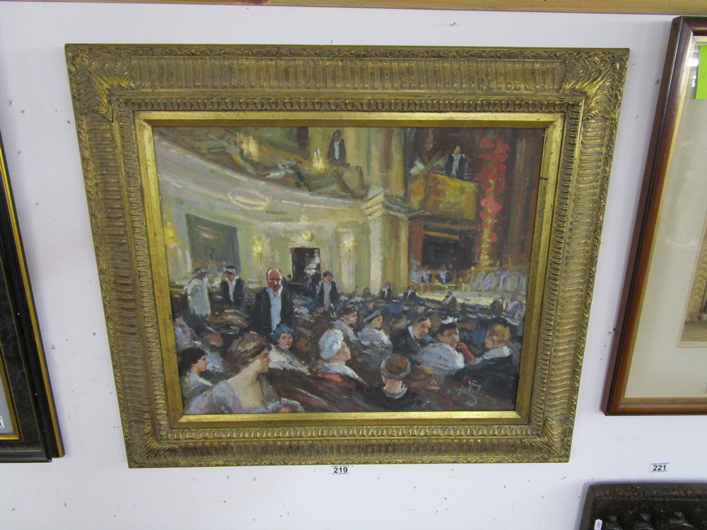 Oil on canvas in gilt frame - Theatre audience