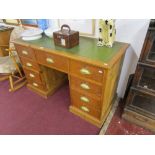 Pine & leather top pedestal desk