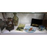 Shelf of collectables to include scales & cloisonné