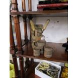 3 tankards & treen rack