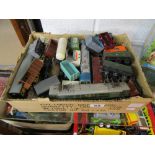 Box of railway carriages etc to include Hornby & Triang