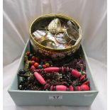 Tin & box of costume jewellery
