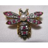 Ruby, diamond & pearl stone set butterfly