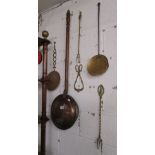 Collection of brass and copper to include warming pan