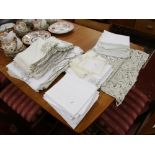 Collection of lace & linen to include Masonic pattern