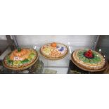 3 Majolica pie dishes with covers