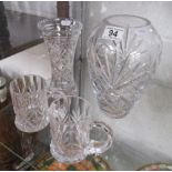 4 pieces of glass to include a heavy ovoid Tetbury glass vase