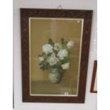 Large watercolour in carved oak frame - Still life