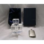 Boxed glass perfume bottle with minature white metal perfume flask