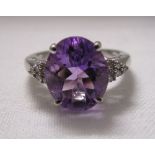 White gold amethyst & diamond set ring