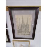 Large pencil drawing - Litchfield Cathedral by J H James 1891/92