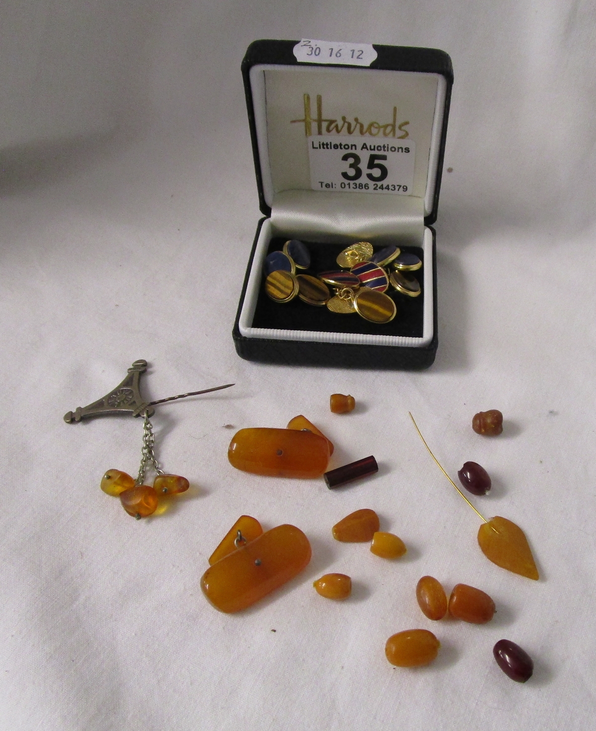 Harrods 1970's cufflinks (3 pairs), Amber cufflinks and other amber