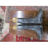 Pair of Victorian riding boots & wooden stretchers