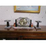 Art Deco marble clock trio