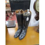 Pair of leather riding boots with stretchers