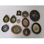 2 paintings in oval frames and selection of small oval pictures