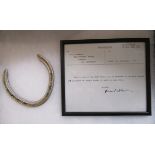 Nijinsky racing horseshoe from King George VI Stakes 1970 with signed letter from Vincent O'Brien