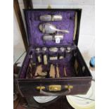 Victorian vanity case with silver bottles/brushes