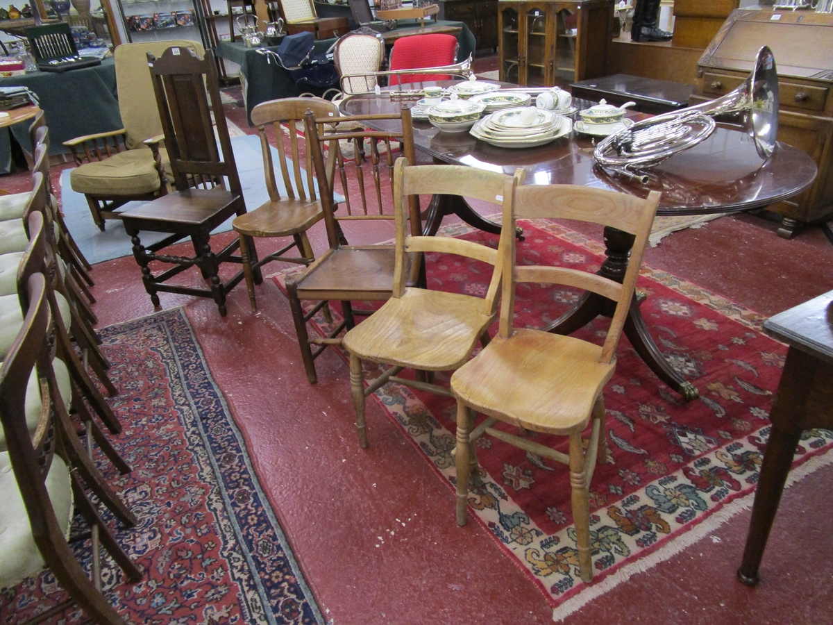 5 assorted chairs to include a 18C hall chair