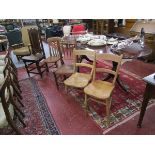 5 assorted chairs to include a 18C hall chair