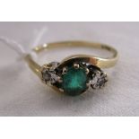Gold emerald & diamond 3 stone ring
