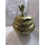 Oriental brass jar with Dog of Fu cover