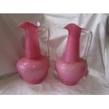 Pair of 1920's pink Nailsea jugs