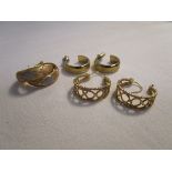 Gold hooped earrings x 3 pairs - Approx 8.7g