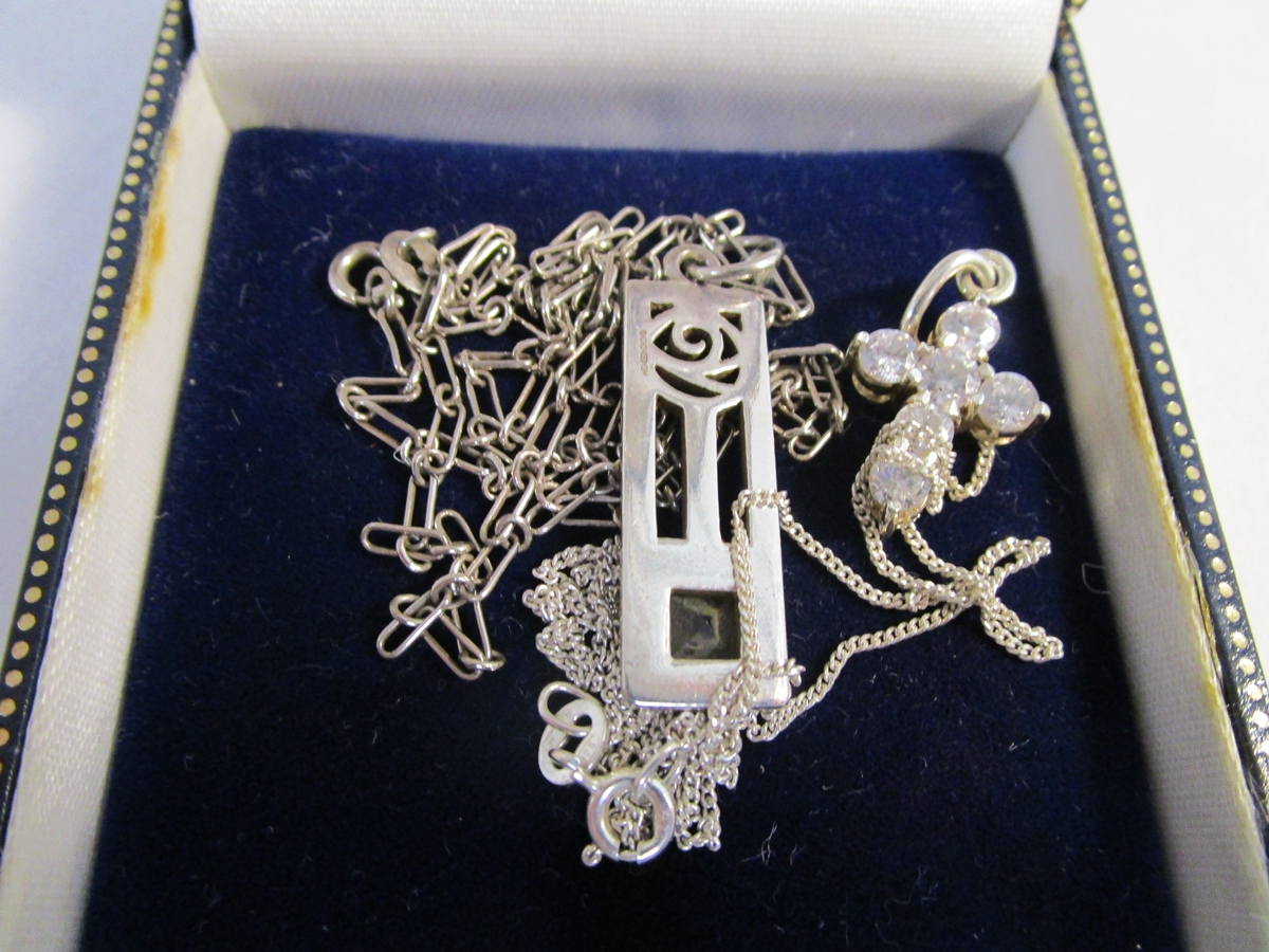 Silver Rene Macintosh style CZ pendant etc