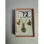 Peridot pendant and earrings with 14ct overlay