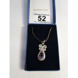 Silver & amethyst pendant on chain