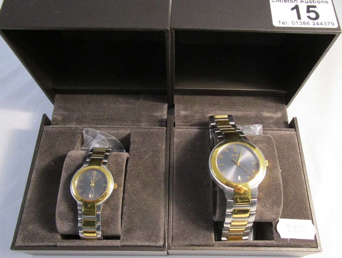 Ladies and gents Gucci watches, hardly used in original boxes