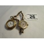 Ladies gold wrist watch & gold fob watch, both A/F