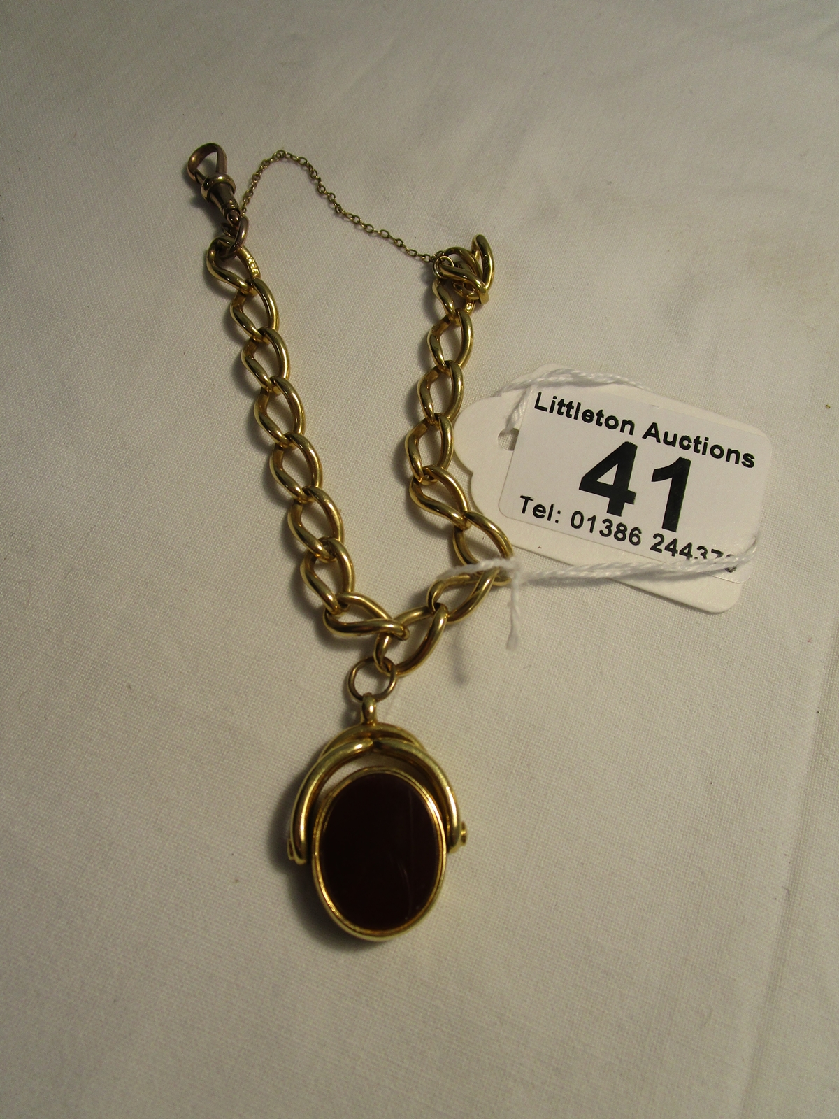 Old 18ct gold Albert chain bracelet with 18ct gold stone set pendant seal (Approx weight 32.2g)