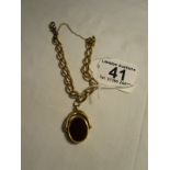 Old 18ct gold Albert chain bracelet with 18ct gold stone set pendant seal (Approx weight 32.2g)