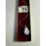 Silver & amethyst pear shaped pendant on chain