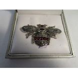 Garnet and marcasite silver butterfly