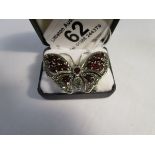 Ruby and garnet marcasite butterfly silver brooch