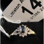 Gold sapphire & diamond cluster ring