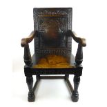 A late 17th and later oak and alder Wainscot chair,